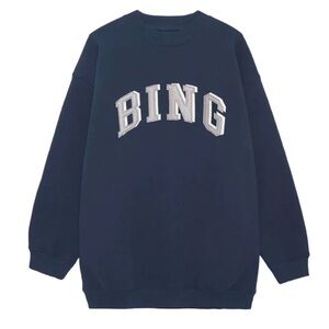 Anine Bing Dark Blue Sweater with White Lettering